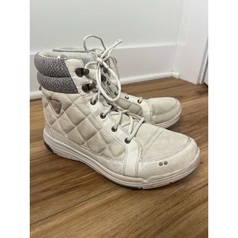 Ryka Aurora Boots Wm‎ 10M White Quilted Knit Collar High Top Sneakers